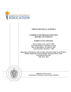 TRITON REGIONAL SCHOOLS COORDINATED PROGRAM REVIEW REPORT OF FINDINGS