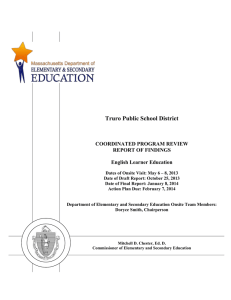 Truro Public School District COORDINATED PROGRAM REVIEW REPORT OF FINDINGS