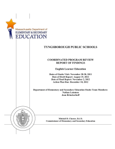 TYNGSBOROUGH PUBLIC SCHOOLS COORDINATED PROGRAM REVIEW REPORT OF FINDINGS