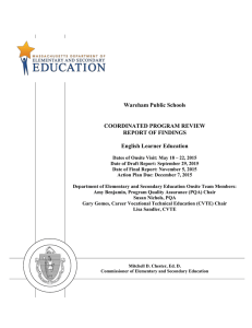 Wareham Public Schools COORDINATED PROGRAM REVIEW REPORT OF FINDINGS