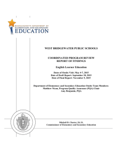 WEST BRIDGEWATER PUBLIC SCHOOLS COORDINATED PROGRAM REVIEW REPORT OF FINDINGS