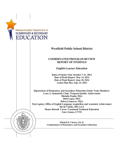 Westfield Public School District COORDINATED PROGRAM REVIEW REPORT OF FINDINGS