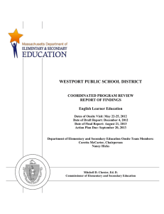 WESTPORT PUBLIC SCHOOL DISTRICT COORDINATED PROGRAM REVIEW REPORT OF FINDINGS
