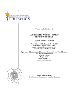 Weymouth Public Schools COORDINATED PROGRAM REVIEW REPORT OF FINDINGS