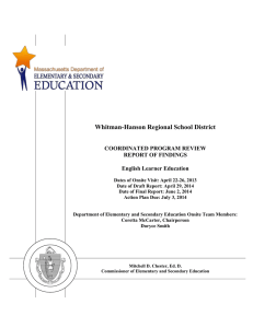 Whitman-Hanson Regional School District COORDINATED PROGRAM REVIEW REPORT OF FINDINGS