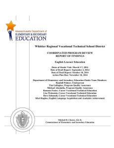 Whittier Regional Vocational Technical School District COORDINATED PROGRAM REVIEW REPORT OF FINDINGS