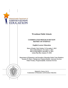 Wrentham Public Schools COORDINATED PROGRAM REVIEW REPORT OF FINDINGS