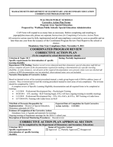 WALTHAM PUBLIC SCHOOLS Corrective Action Plan Forms Program Area: Special Education