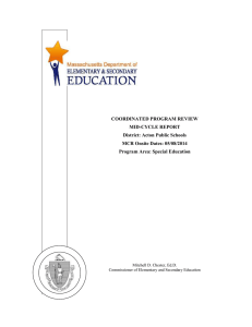 COORDINATED PROGRAM REVIEW MID-CYCLE REPORT District: Acton Public Schools MCR Onsite Dates: 05/08/2014