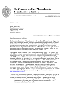 The Commonwealth of Massachusetts Department of Education