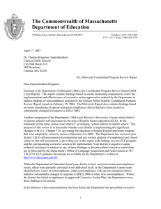 The Commonwealth of Massachusetts Department of Education