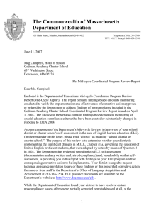 The Commonwealth of Massachusetts Department of Education