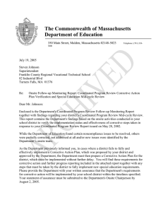 The Commonwealth of Massachusetts Department of Education