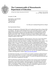 The Commonwealth of Massachusetts Department of Education