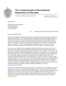 The Commonwealth of Massachusetts Department of Education