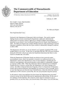 The Commonwealth of Massachusetts Department of Education