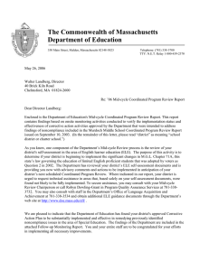 The Commonwealth of Massachusetts Department of Education