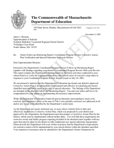 The Commonwealth of Massachusetts Department of Education