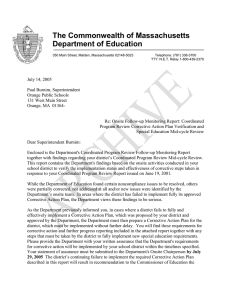 The Commonwealth of Massachusetts Department of Education