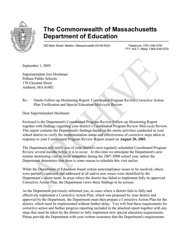 The Commonwealth Of Massachusetts Department Of Education