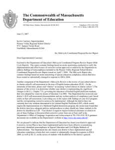 The Commonwealth of Massachusetts Department of Education