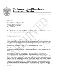 The Commonwealth of Massachusetts Department of Education