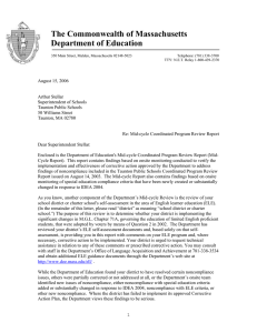 The Commonwealth of Massachusetts Department of Education