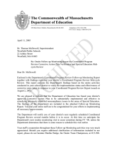 The Commonwealth of Massachusetts Department of Education