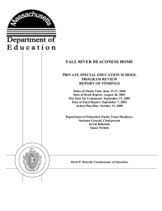FALL RIVER DEACONESS HOME PRIVATE SPECIAL EDUCATION SCHOOL PROGRAM REVIEW