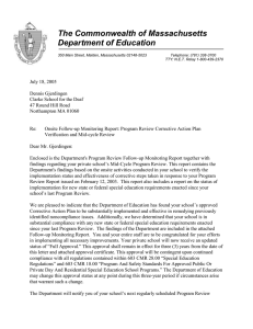 The Commonwealth of Massachusetts Department of Education