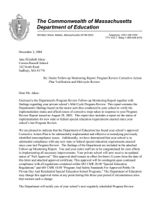 The Commonwealth of Massachusetts Department of Education