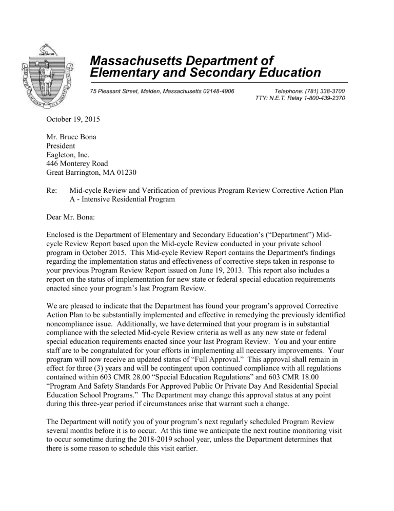 Massachusetts Department Of Elementary And Secondary Education