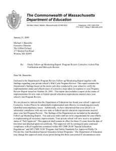 The Commonwealth of Massachusetts Department of Education