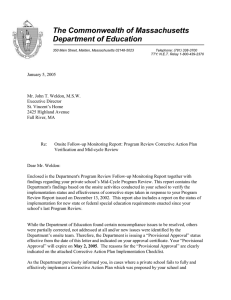 The Commonwealth of Massachusetts Department of Education