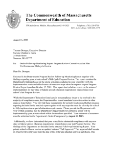 The Commonwealth of Massachusetts Department of Education