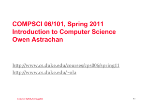 COMPSCI 06/101, Spring 2011 Introduction to Computer Science Owen Astrachan