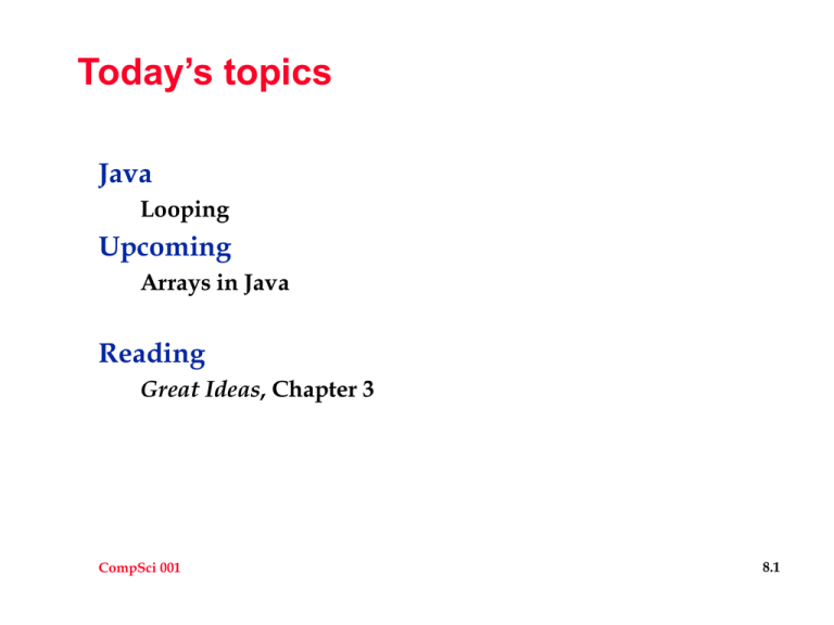 Today s Topics Java Upcoming Reading