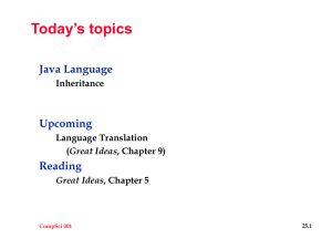 Today’s topics Java Language Upcoming Reading