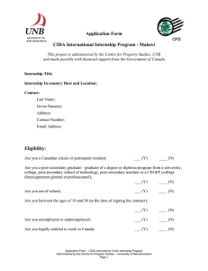 Application Form CIDA International Internship Program - Malawi