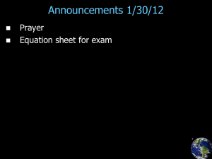 Announcements 1/30/12 Prayer Equation sheet for exam 