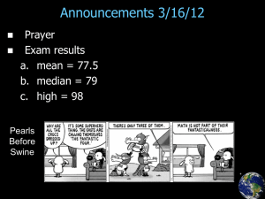 Announcements 3/16/12 Prayer Exam results a. mean = 77.5
