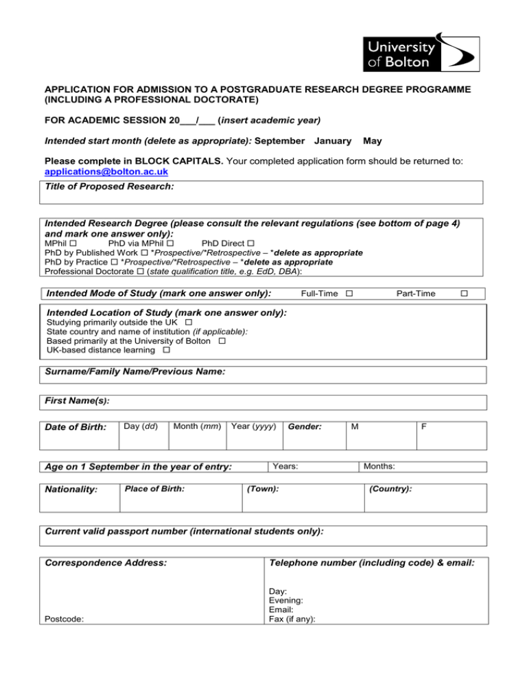 application form for phd