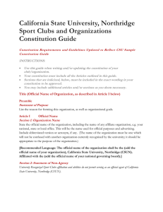 California State University, Northridge Sport Clubs and Organizations Constitution Guide