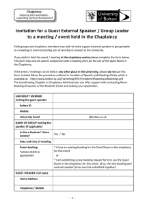 Invitation for a Guest External Speaker / Group Leader Chaplaincy: