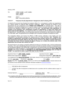 Spring 2016 Faculty Appointment Letter Template - Page 1
