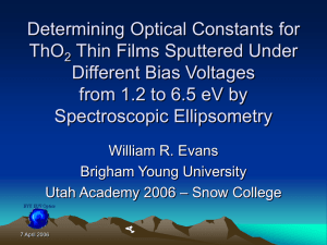 Optical Constants for ThO 2 Thin Films from 1.2 to 6.5eV by Spectroscopic Ellipsometry