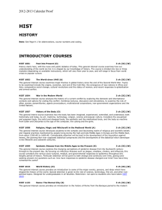 HIST HISTORY INTRODUCTORY COURSES 2012-2013 Calendar Proof