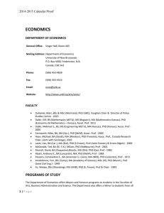 ECONOMICS 2014-2015 Calendar Proof DEPARTMENT OF ECONOMICS