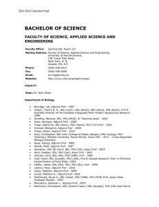 BACHELOR OF SCIENCE FACULTY OF SCIENCE, APPLIED SCIENCE AND ENGINEERING 2012-2013 Calendar Proof