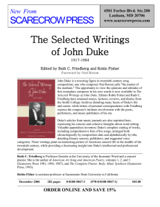 The Selected Writings of John Duke: 1917-84
